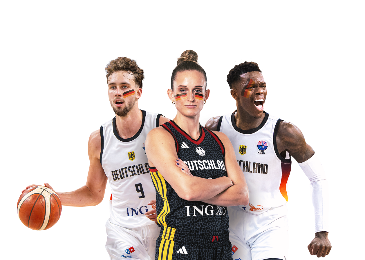 Motiv mit 3 SpielerInnen der deutschen Nationalmannschaften.